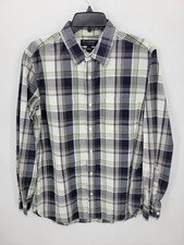 Banana Republic Shirt Mens Large Black Plaid Soft Wash Tailored Slim Button Up