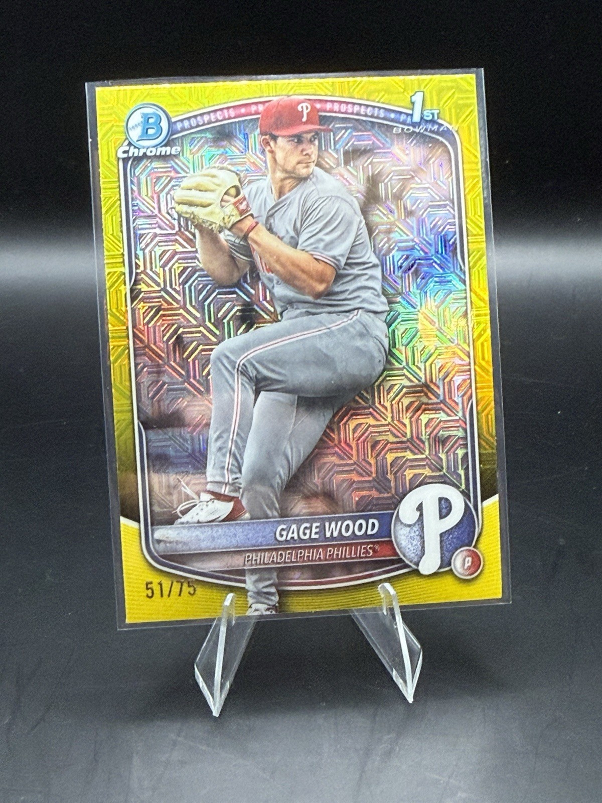 2025 Bowman Draft Gage Wood 1st Bowman BDC-4 Yellow Mojo /75 Phillies