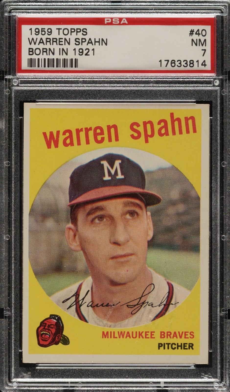 1959 Topps #40 - Warren Spahn PSA 7 - Born in 1921 on back -Braves Hall of Famer
