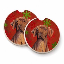 Caroline's Treasures Vizsla Snowflakes Christmas Set 2 Cup Holder Car Coasters