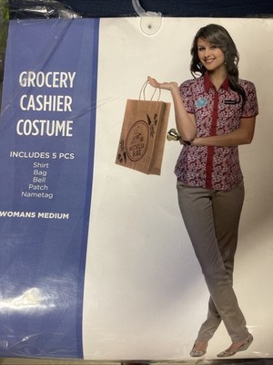 Brand New 5 Piece Grocery Cashier Costume Women's Size Medium Halloween