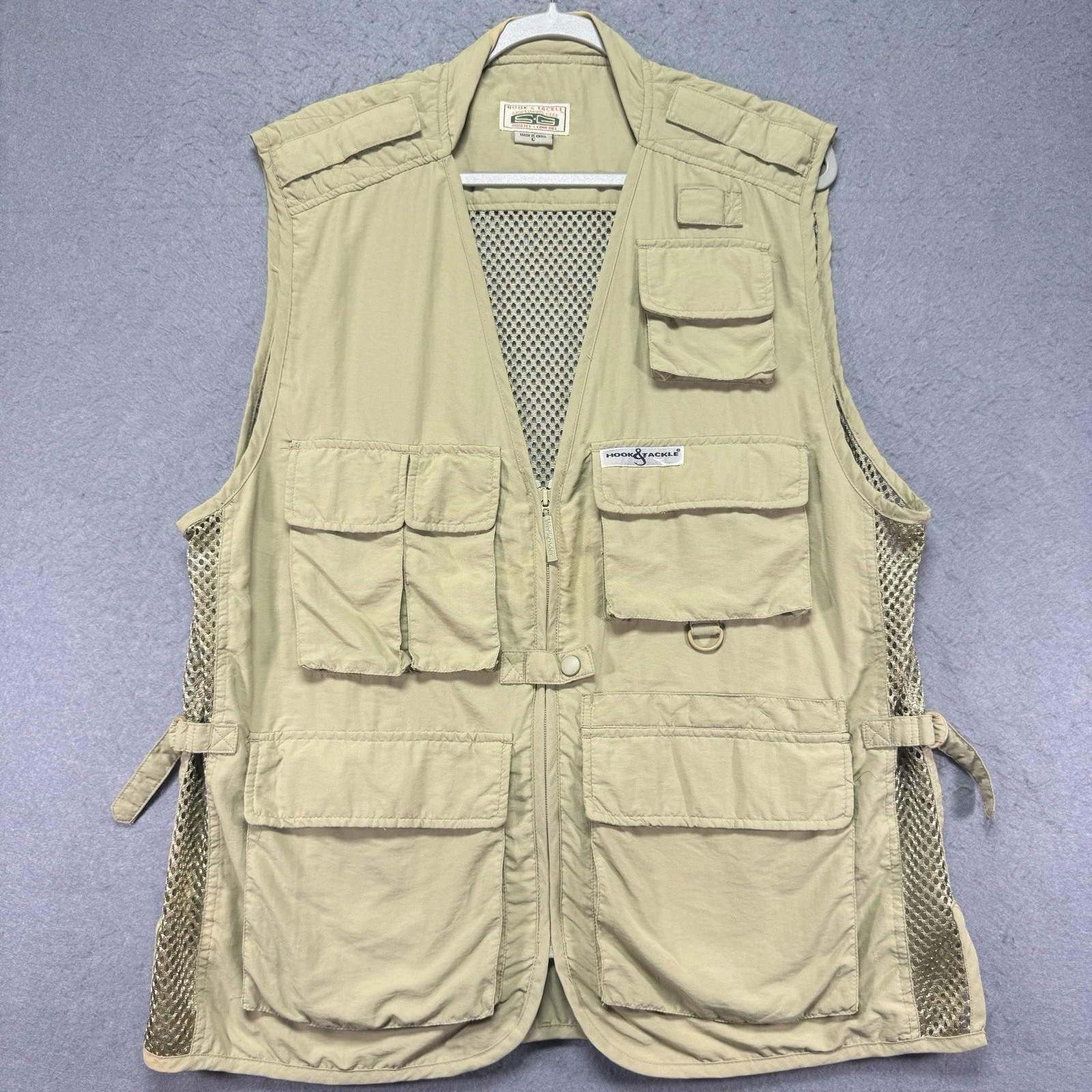 Hook And Tackle Travel Vest Large Khaki 8 Pocket Fishing Hiking Camping M020090