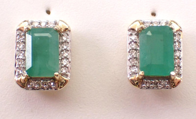 0.64ct Natürliche Diamant 14k Gelbgold Ohrstecker Mit Smaragd, HALLMARKED