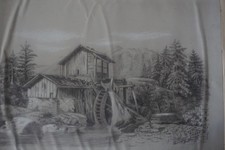 BELLISSIMO DISEGNO A CARBONCINO XIX° PAESAGGIO CAMPAGNA MOULIN SCUOLA FRANCAI...