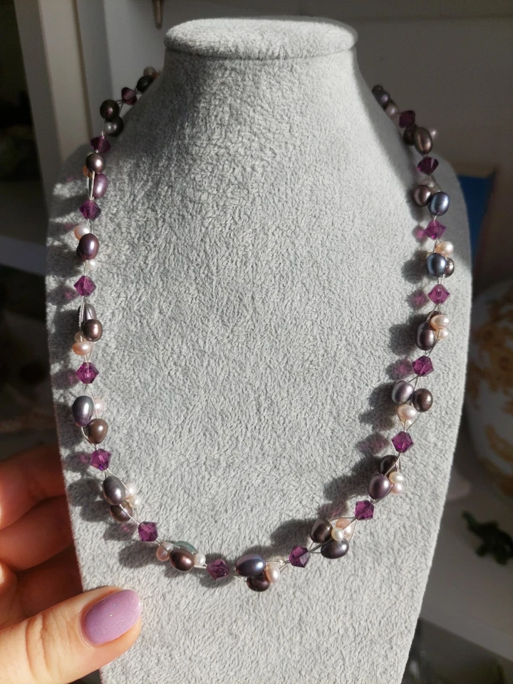 Wunderschöne Halskette aus echten mehrfarbigen Perlen🤍🩷🖤✨️ 45 cm. lang
