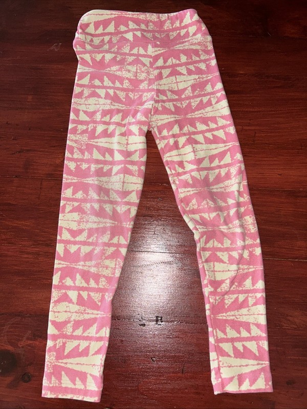 LuLaRoe Kids S/M Cream And Pink Leggings Vintage Pattern