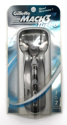 Original Gillette Mach3 Turbo Razor Metal Handle Shaver +2 Refills USA 2001-NEW!