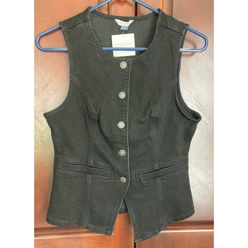 American Eagle- NWT Classic Cottagecore Indie Sleaze Button Black Denim Vest- XS