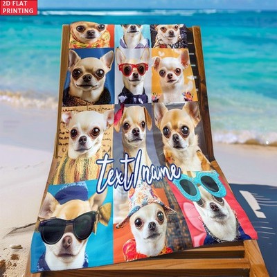 Dog-Themed Extra Large Beach Towel - Custom Name/Outfits, Ultra-Soft Quick-Dry