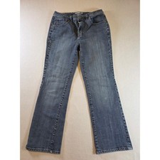 Chicos Platinum Denim Womens 1 Short Blue Bootcut Jeans Mid Rise Embroidered