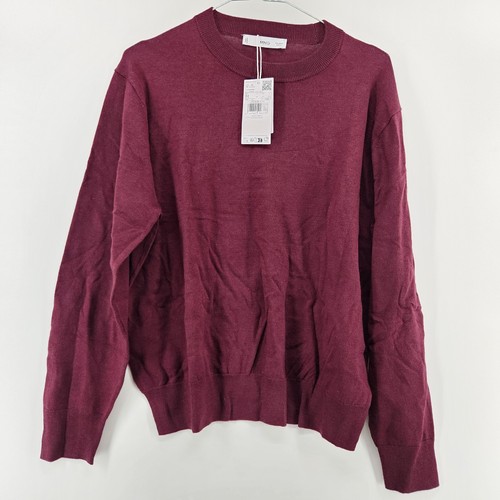 Mango Women's Medium Wine Fine Knit Crew Neck Sweater NWT