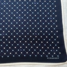 BURBERRY Scarf Handkerchief Polka Dot Cotton Navy Blue 19.5" Pocket Square