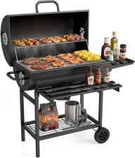 COSTWAY Charcoal BBQ Grill, Garden Barbecue Trolley with Wheels, Shelves and The