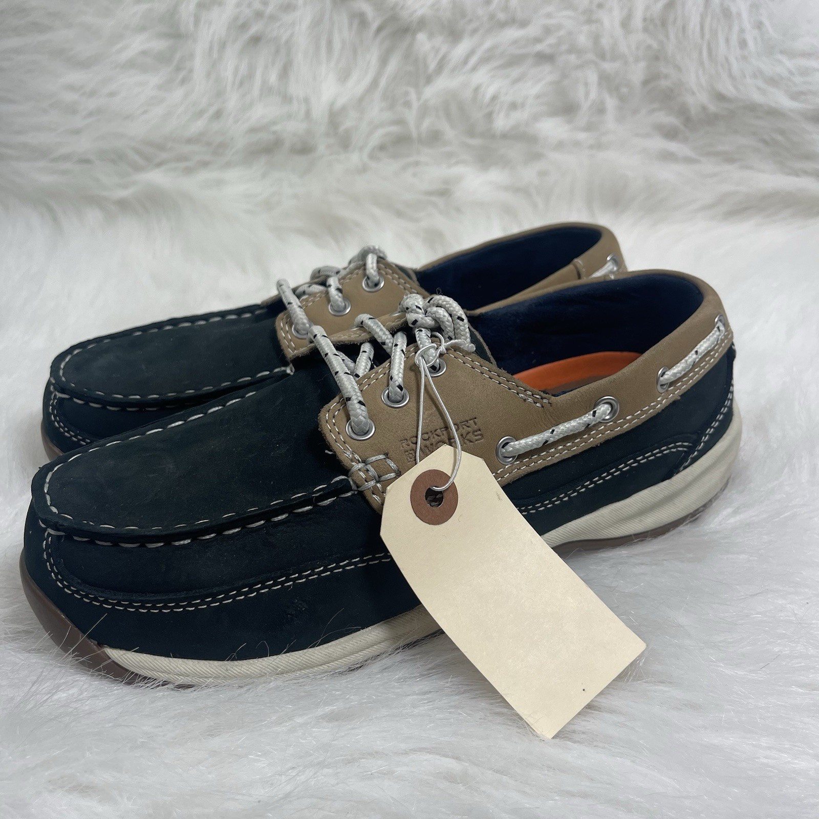 Rockport Works Womens Sailing Club Boat Shoes Blue Moc Toe Leather Lace Up 8 W