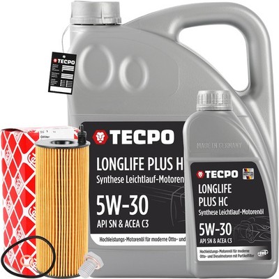 FEBI ÖLFILTER + 6 LITER 5W-30 TECPO LONGLIFE MOTORÖL passend für BMW LL-04 5W30