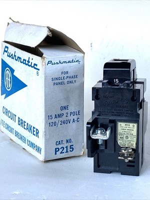 Pushmatic P215 circuit breaker, 15 amps, 2 poles, 120/240 VAC, NEW!! in original