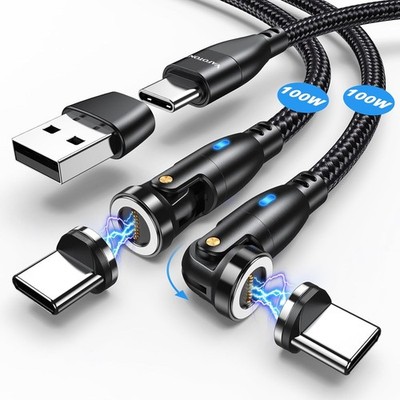 USB C Magnetic Charging Cable 100 W (2 Pack, 1.8 m/1 m), 9 Pins Quick Charge