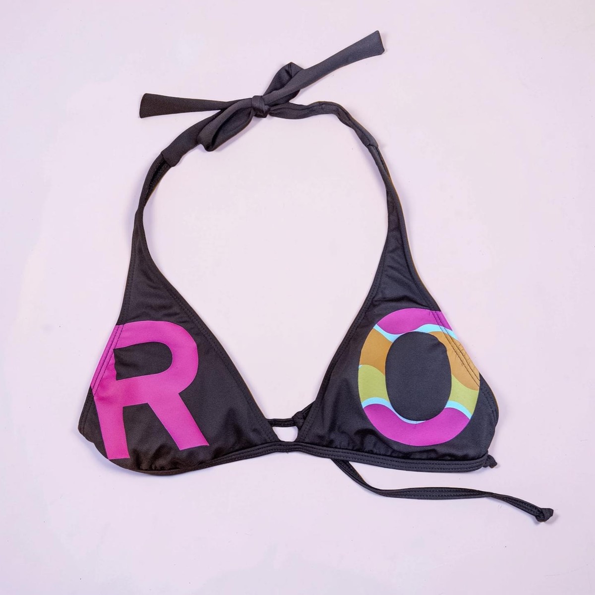 K&Y♡ Y2K Roxy Brown Graphic Triangle Bikini Top Halter Medium Surf | eBay