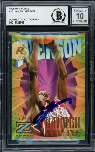 Allen Iverson Auto Signed 1996-97 Skybox Z Force RC 151 76ers Auto GM 10 Beckett