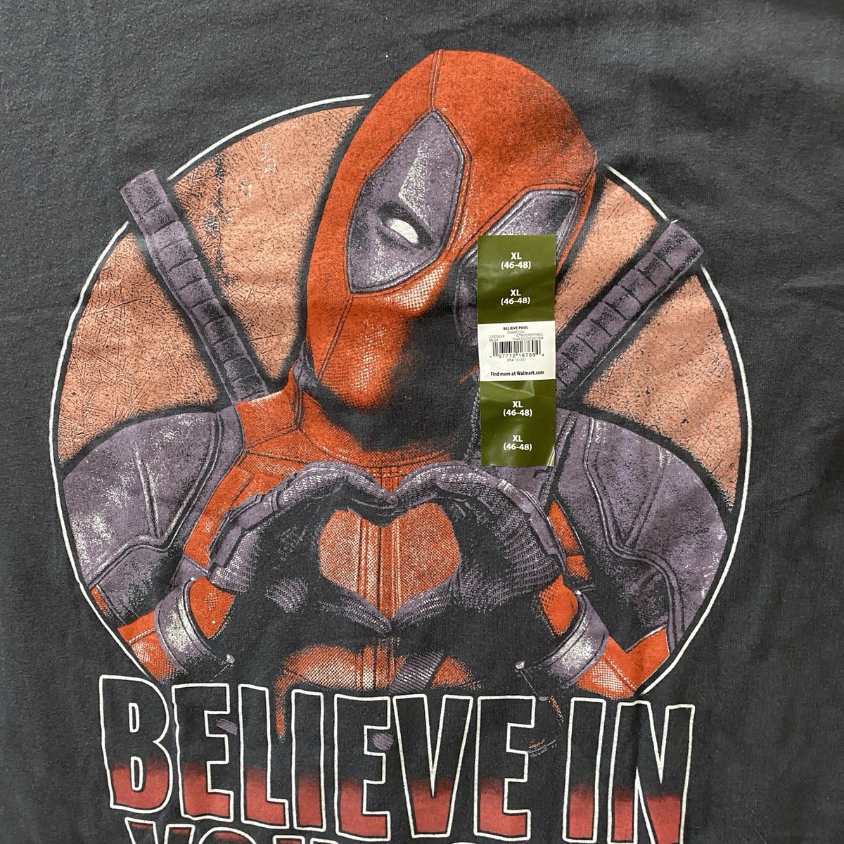 Marvel Deadpool Men's T-Shirt Believe in Yourself Gray Short Sleeve Crew