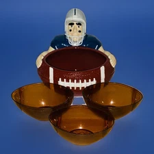 Football Player Chip Dip Serving Tray Dish Ceramic Nachos Salsa NEW NO BOX