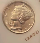 1943 Mercury Dime Date & "in COD we trust" Silver 0.9 Fineness