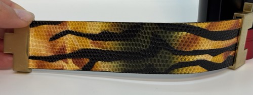 Leighelena Genuine Exotic Lizard Skin on Leather Bracelet Jigsaw Cuff - Picture 9 of 9