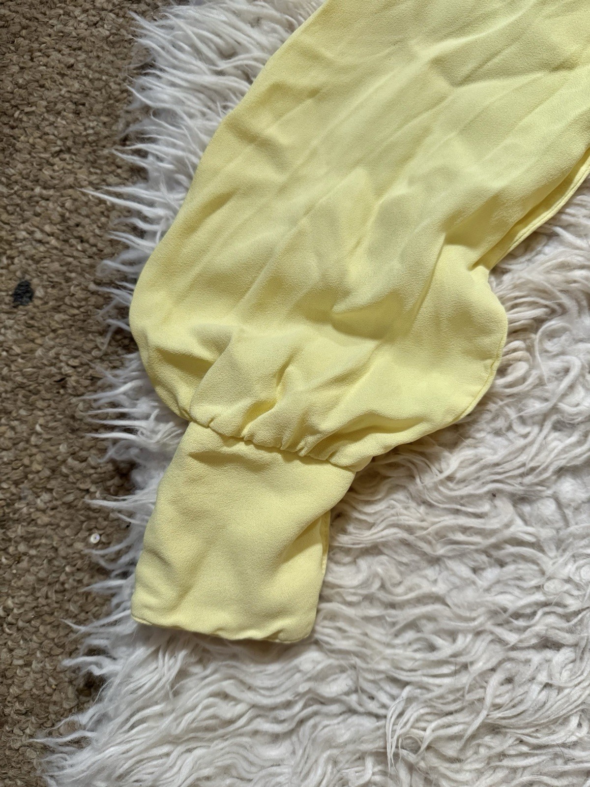 Vtg Couture Yellow Dagger Collar Crepe Blouse Shirt 70s Puff Sleeve 38 S Disco image 3