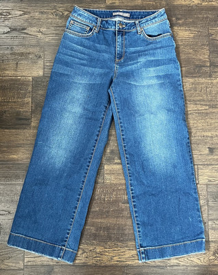 Garnet Hill Jeans Womens 27 Blue Organic Cotton High Waist Wide Leg Worn Hems