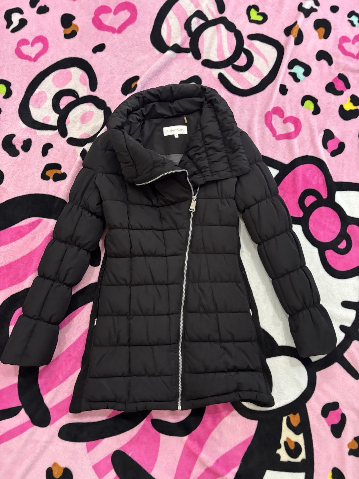Calvin Klein Women's Black Quilted Puffer Coat Jacket Long P