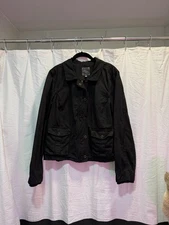 Y2K Old Navy Womens Black Denim Button Front Jacket size XL