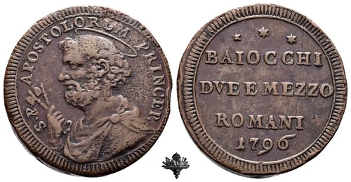 PONTIFICAL STATE Sampietrino 1796 Rome RARE WITHOUT ACRONYM TM Pope Pius VI