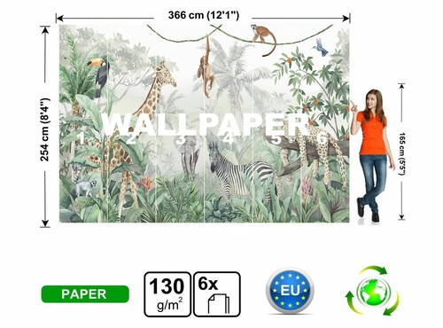 Jungle and Animals Wall Mural Kids Wallpaper Kids Decor Children's Room Nursery - Picture 8 of 9