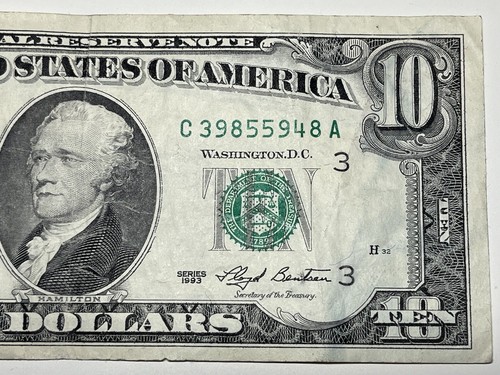 1993 10 Ten Dollar Bill Federal Reserve Note Philadelphia Vintage Old Currency - Picture 3 of 6