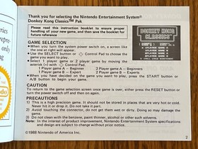 Folleto de instrucciones de colección 1988 Donkey Kong Classics (incl DK Jr) Nintendo NES