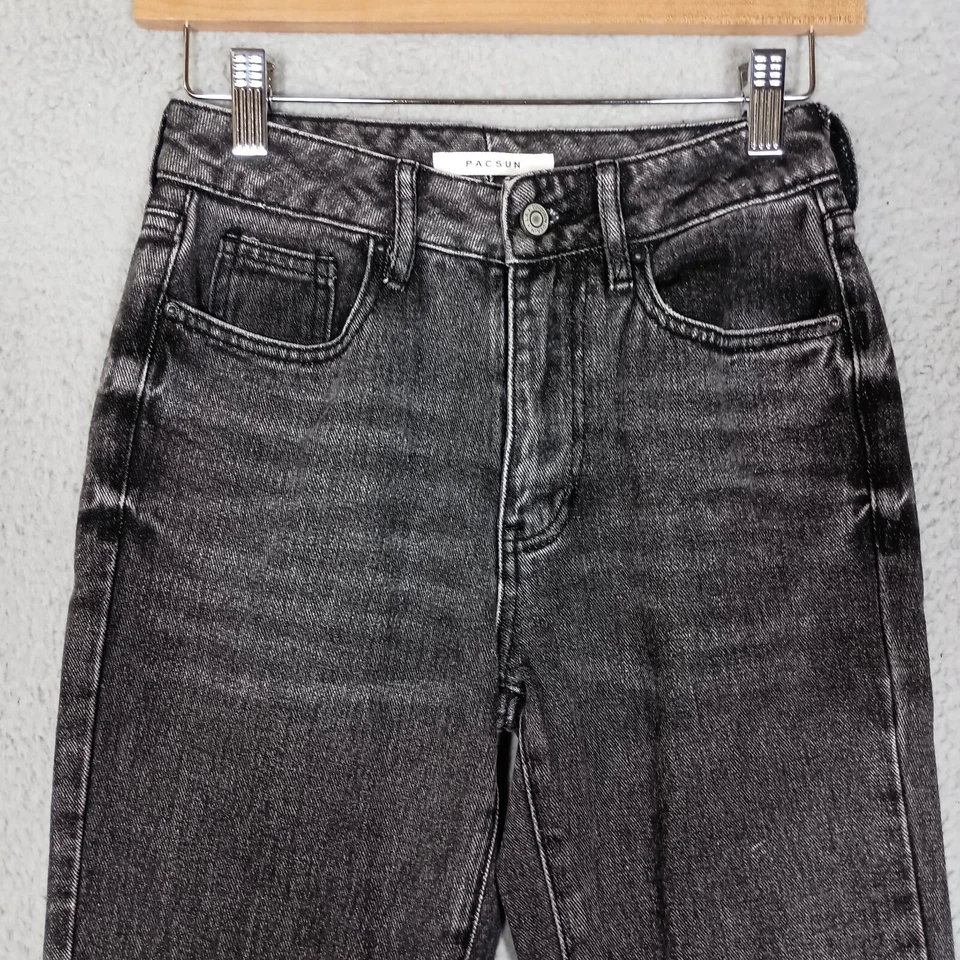 Jeans PacSun Mom donna 23 grigio denim lavaggio scuro gamba dritta zip mosca retrò Y2K - Immagine 3 di 4