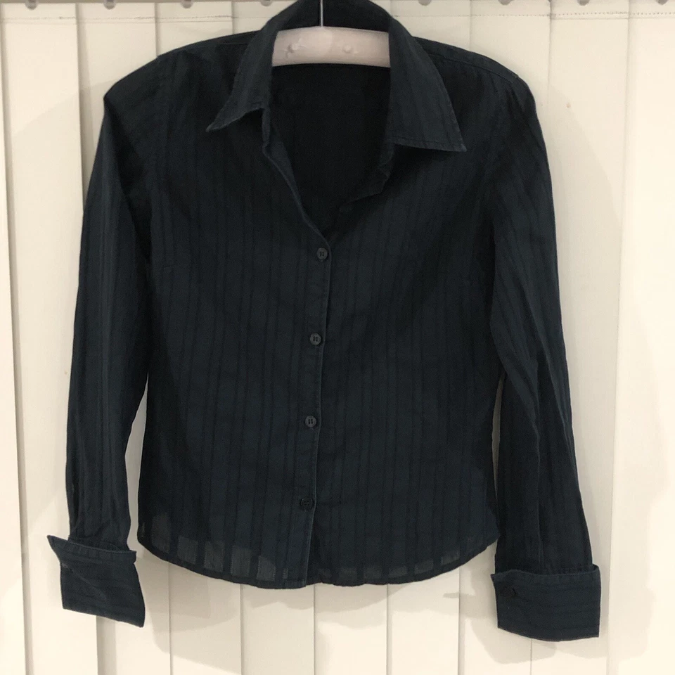 Camisa para mujer Esprit con botones a medida 6 rayas negras puño francés algodón trabajo Foto 2 de 4