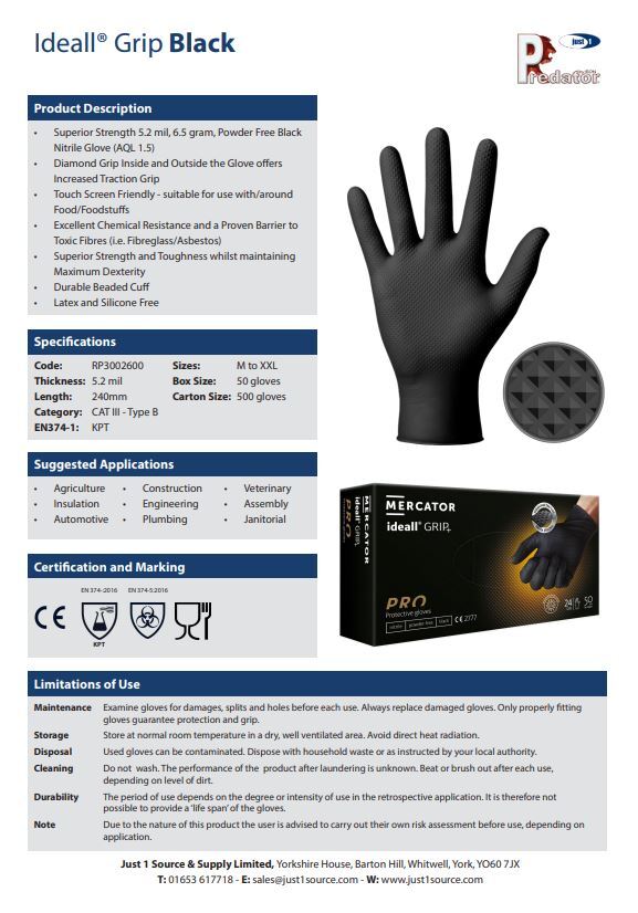 Nitrile Gloves Mercator Ideall Grip Pro Disposable MultiUse Heavy Duty Black eBay