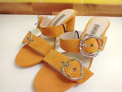 yellow block heel mules