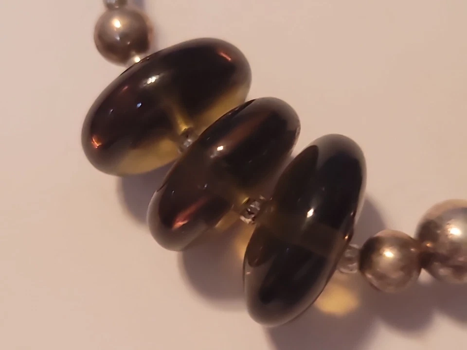 Collar de cuentas artesanales de plata de ley 925 con cierre de murano de vidrio verde negro Foto 3 de 4