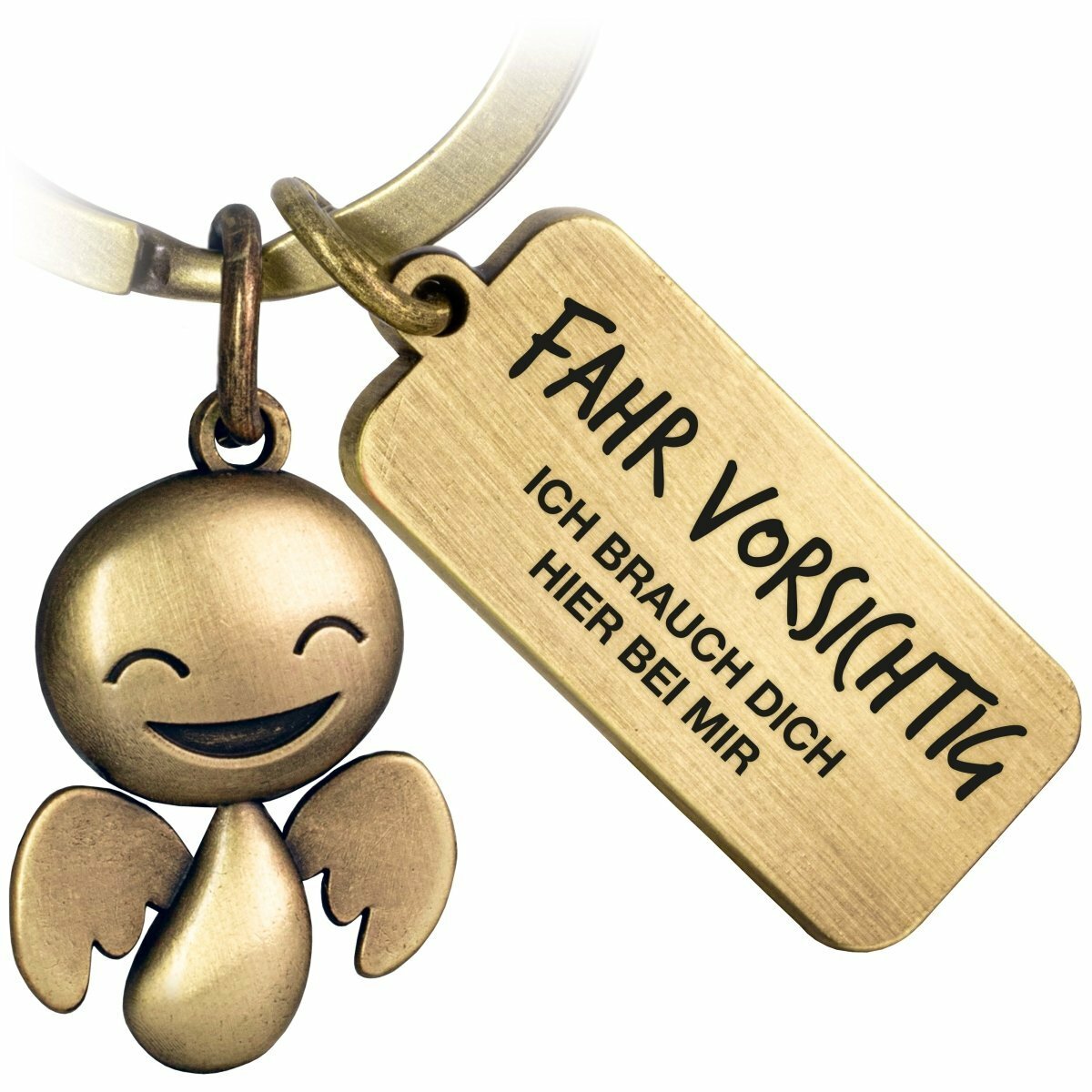 Schutzengel Schlüsselanhänger Happy - Engel Glücksbringer Gravur Fahr vorsichtig