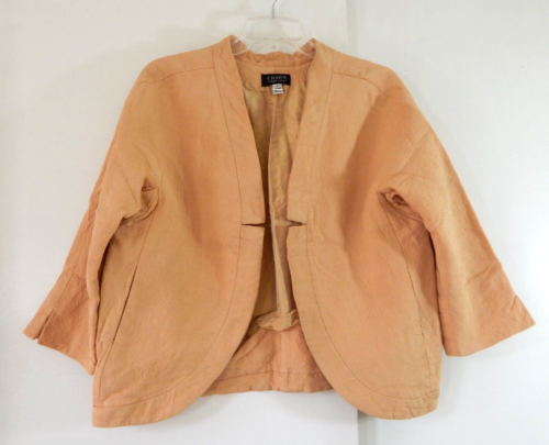 CHADO RALPH RUCCI jacket blazer quilted 100% silk open lagenlook designer tan 8 - Afbeelding 1 van 12
