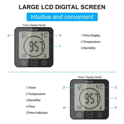 Bathroom Waterproof Digital Shower Timer Clock Touchscreen Countdown Thermometer - Picture 4 of 16