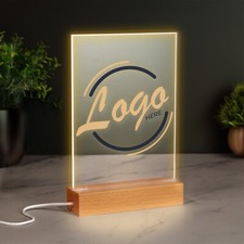 Custom LED Business Sign Company Logo Desk Display Printed Acrylic Plaque