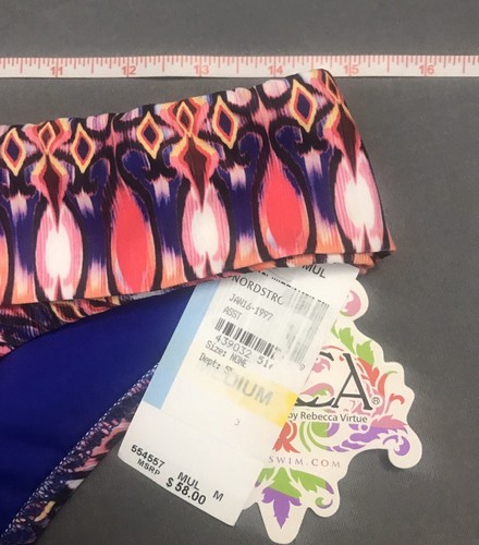 Parte inferior de bikini BECCA mediana espalda dividida multicolor nueva con etiquetas - Imagen 8 de 9
