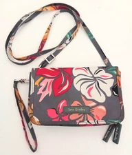 Vera Bradley Convertible Crossbody Wristlet Clutch Gray Tropical Floral RFID