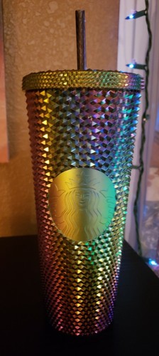 STARBUCKS OIL SLICK IRIDESCENT RAINBOW GRADIENT RARE STUDDED TUMBLER 24 OZ - Picture 8 of 13