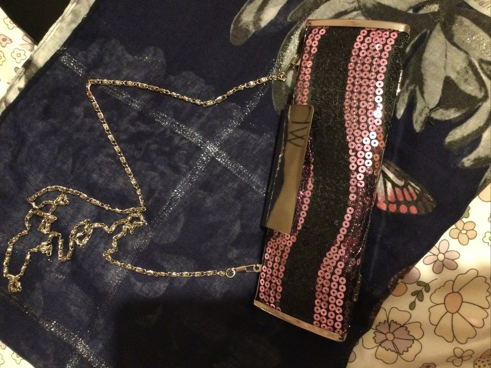 RIVER ISLAND black&purple sequin Evening bag Chain Shoulder Strap