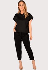 Womens Black Baggy Short Sleeve Boxy Loungewear Tracksuit Set Casual 2 Pc Set