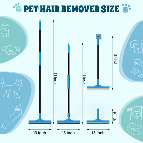 Carpet Rake for Pet Hair Removal, Reusable Cat Dog Hair Remover, 58’’ Adjustable - 第 6/8 張圖片